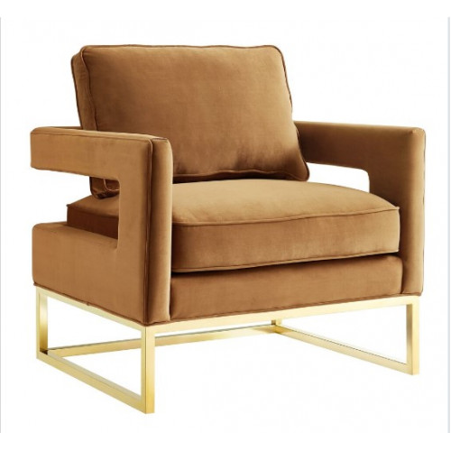 Modern Rich Caramel Velvet Gold Legs Lounge Chair