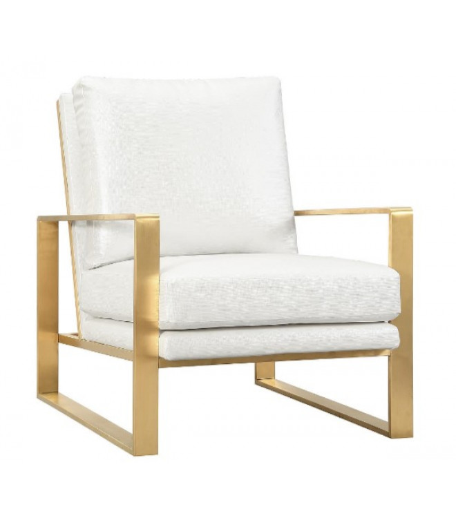 Textured Pearl Color Gold Frame Lounge, Gold Leather Chair