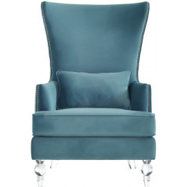 Ocean Blue Velvet Acrylic Legs Nail Head Accent Wing Chair