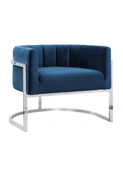 Blue Velvet Contemporary Modern Silver Frame Chair