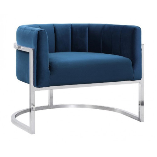 Blue Velvet Contemporary Modern Silver Frame Chair