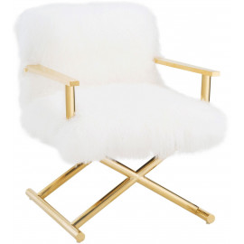 Fluffy White Sheepskin Director Chair