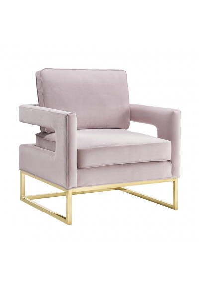 Modern Mauve Velvet Gold Legs Lounge Chair