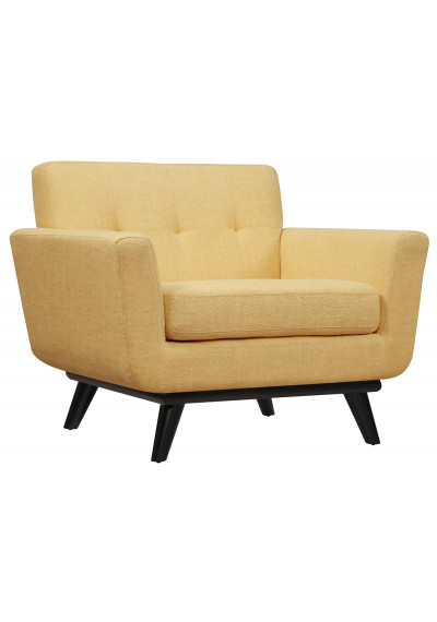 Soft Yellow Linen Mid-Century Chair