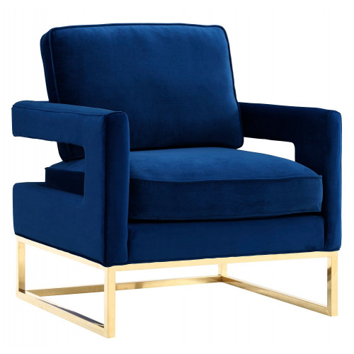 Modern Navy Blue Velvet Gold Legs Lounge Chair