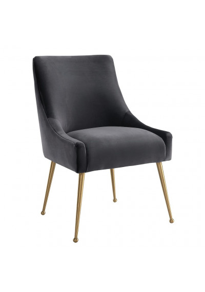 Grey Velvet Accent Dining Chair Gold Back Handle & Legs