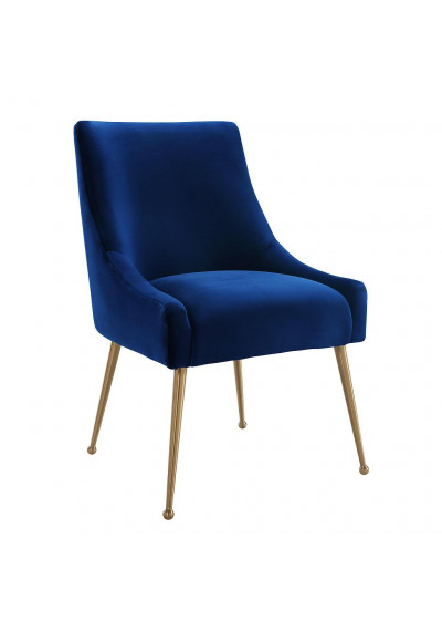 Blue Velvet Accent Dining Chair Gold Back Handle & Legs