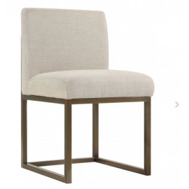 Beige Linen Dark Brass Squared Base Dining Accent Chair