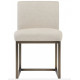 Beige Linen Dark Brass Squared Base Dining Accent Chair