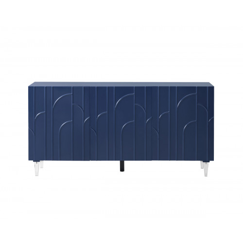 Glam Blue Lacquer Acrylic Leg Buffet Sideboard