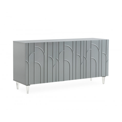 Glam Grey Lacquer Acrylic Leg Buffet Sideboard