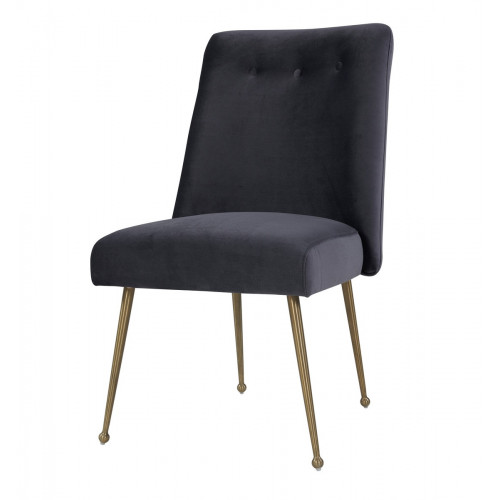 Dark Grey Velvet Mid Century Simple Accent Dining Chair