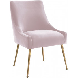 Blush Pink Velvet Accent Dining Chair Gold Back Handle & Legs