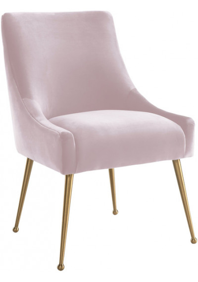Blush Pink Velvet Accent Dining Chair Gold Back Handle & Legs