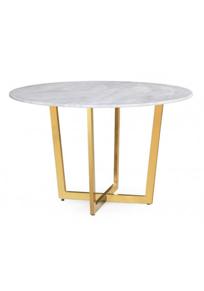 Glossy Gold & White Marble Round Dining Table
