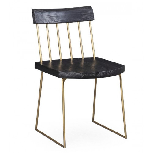 Dark Wood & Brass Dining Chair Set of 2