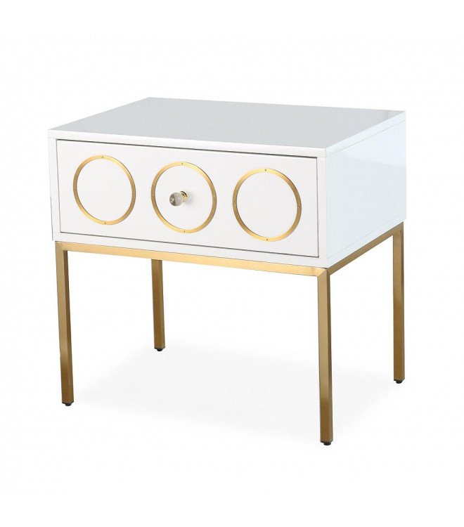 Glam White Lacquer Gold Details Side, Contemporary White Lacquer Side Tables