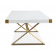Glam White Lacquer Top Brushed Gold Base Dining Table