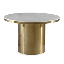 White Marble Top Brushed Gold Cylinder Base Dining Table