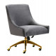 Grey Velvet Swivel Office Desk Chair Gold Base Wheels
