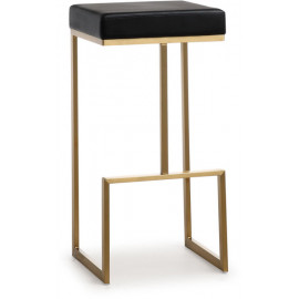 Gold Metal Black Faux Leather Backless Bar Stool 