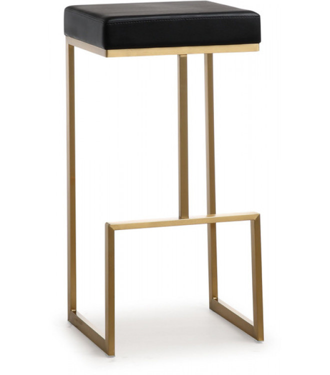 Gold Metal Black Faux Leather Backless, Metal And Leather Backless Counter Stools