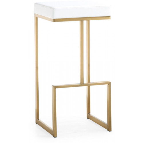 Gold Metal White Faux Leather Backless Bar Stool 
