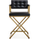 Gold Metal Black Faux Leather Directors Counter or Bar Stool 