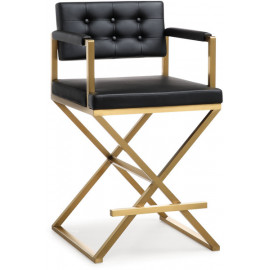 Gold Metal Black Faux Leather Directors Counter or Bar Stool 