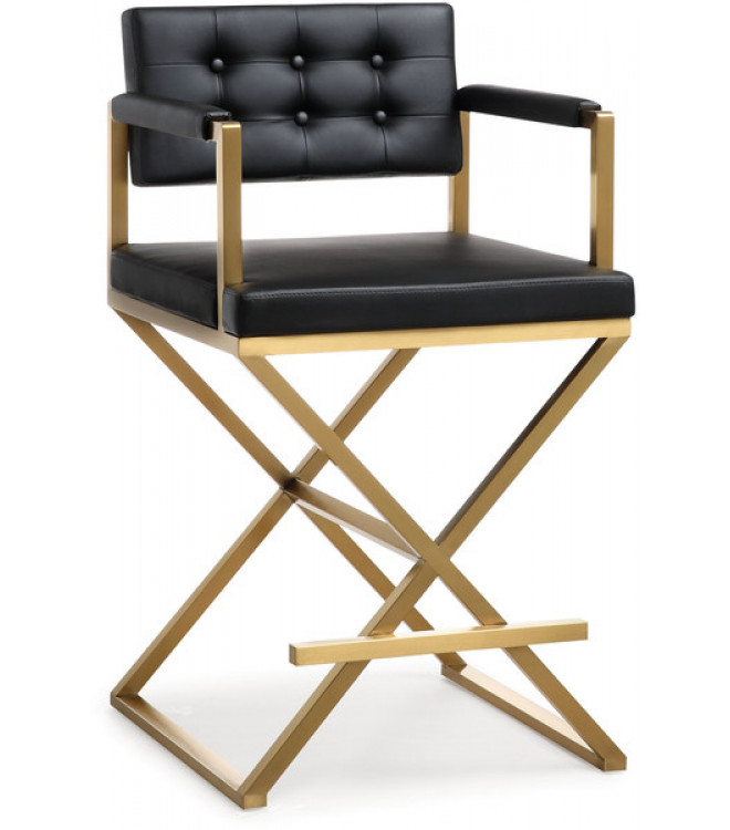 Gold Metal Black Faux Leather Directors, Black And Gold Leather Bar Stools