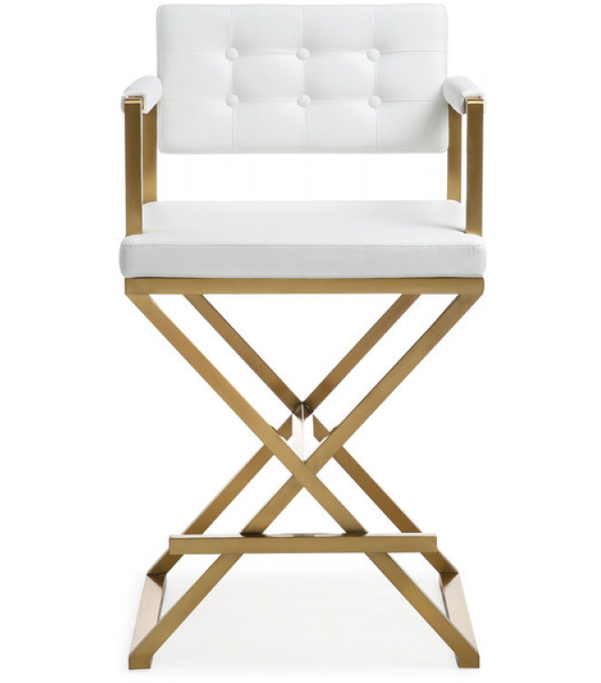 Gold Metal White Faux Leather Directors, Gold And White Leather Bar Stools