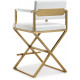Gold Metal White Faux Leather Directors Counter or Bar Stool 