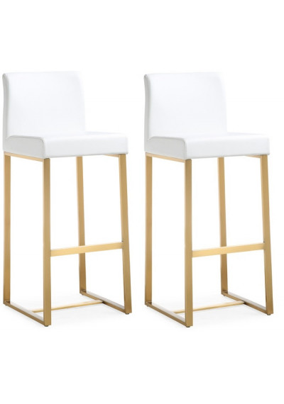Gold Metal White Faux Leather Bar or Counter Stool Set 2