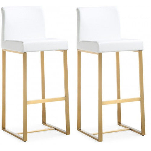 Gold Metal White Faux Leather Bar or Counter Stool Set 2
