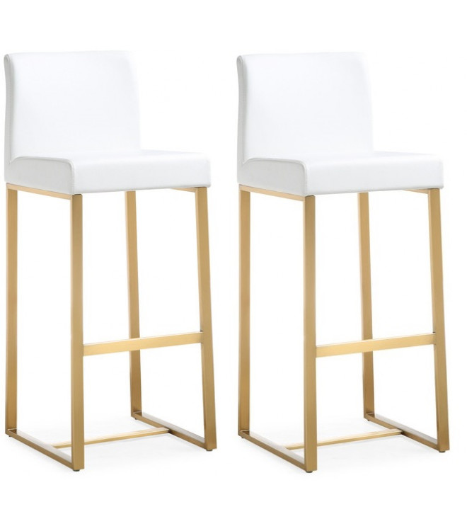 Gold Metal White Faux Leather Bar Or, Leather Bar Stools Set Of 2