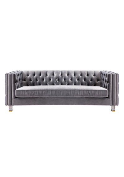 Grey Velvet All Over Tufted Square Edged Sofa 