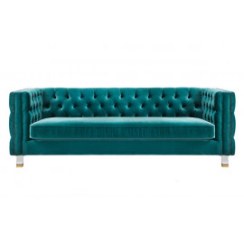 Turquoise Green Velvet All Over Tufted Square Edged Sofa 