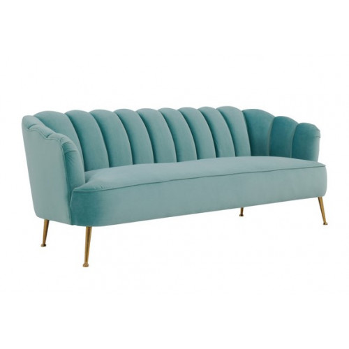 Sea Blue Velvet Petal Channel Tufted Sofa 