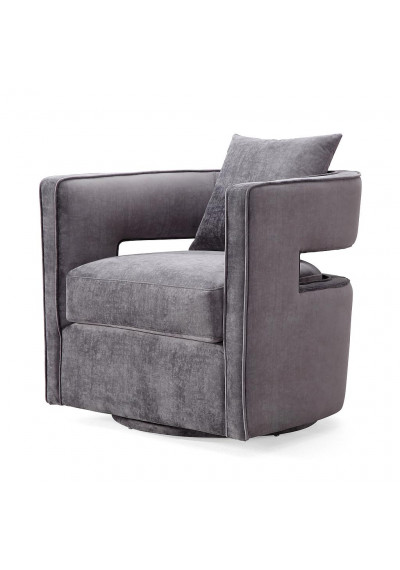 Stylish Grey Velvet Swivel Chair