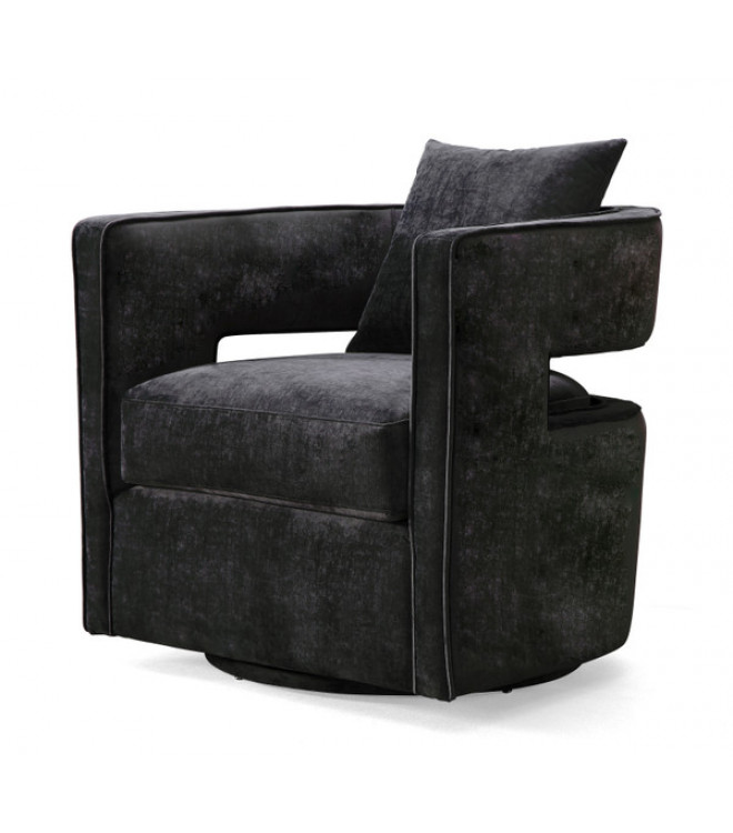 Stylish Black Velvet Swivel Chair, Black Swivel Barrel Chair