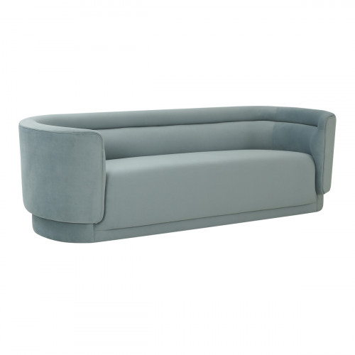 Pale Sea Blue Velvet Curved Horizontal Channel Tufted Sofa 