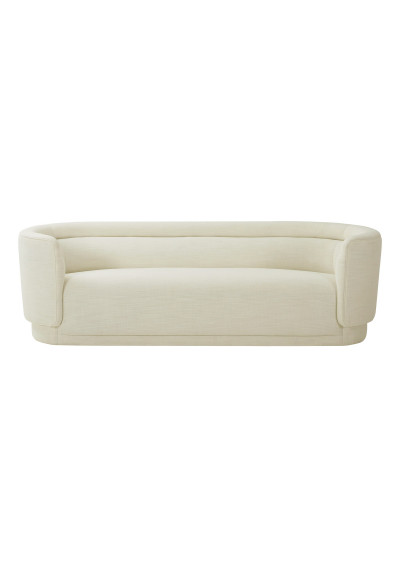 Cream Linen Curved Horizontal Channel Tufted Sofa 