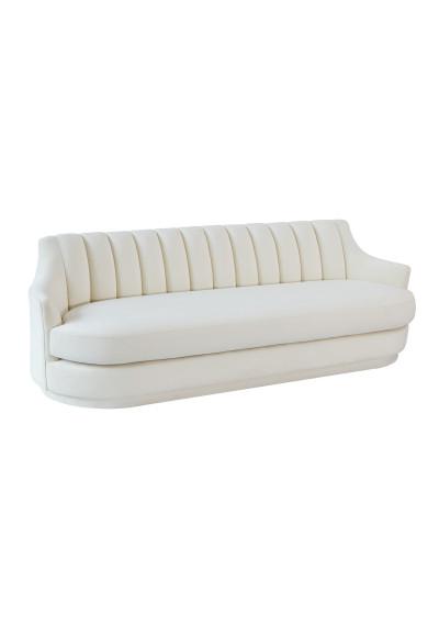 Cream Velvet Channel Tufted Back Curved Side Sofa 