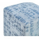 Blue Textured Velvet Square Ottoman Footstool Cris Cross Pattern