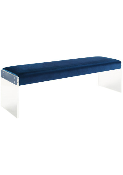 Blue Velvet Bench Flat Acrylic Legs