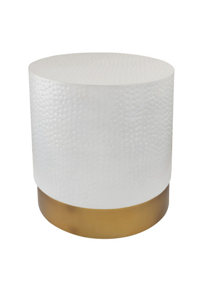 Round White Hammered Gold Base Accent Side Table Stool