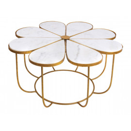 Flower Shaped Cocktail Table Gold Metal & White Marble