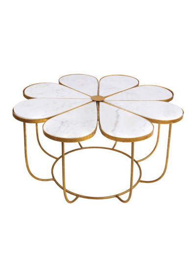 Flower Shaped Cocktail Table Gold Metal & White Marble