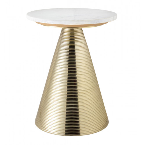 White Marble Gold Cone Base Accent Side Table