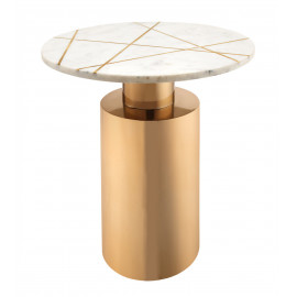 Glam White Marble Geometric Design Gold Base Accent Table